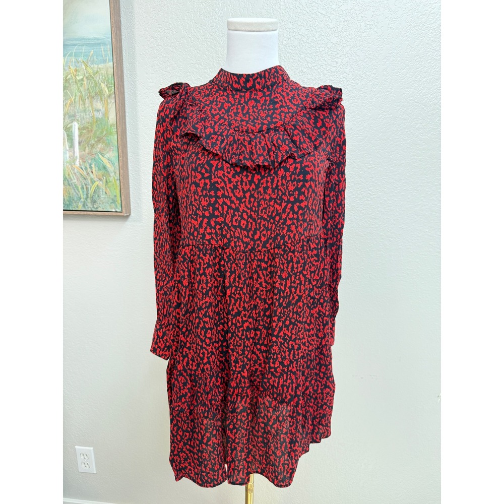 Zara Red Leopard Print Ruffle Mini Dress Whimsigoth Babydoll Dress